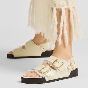 Birkenstock Milano Shearling High Shine Ecru Sandals